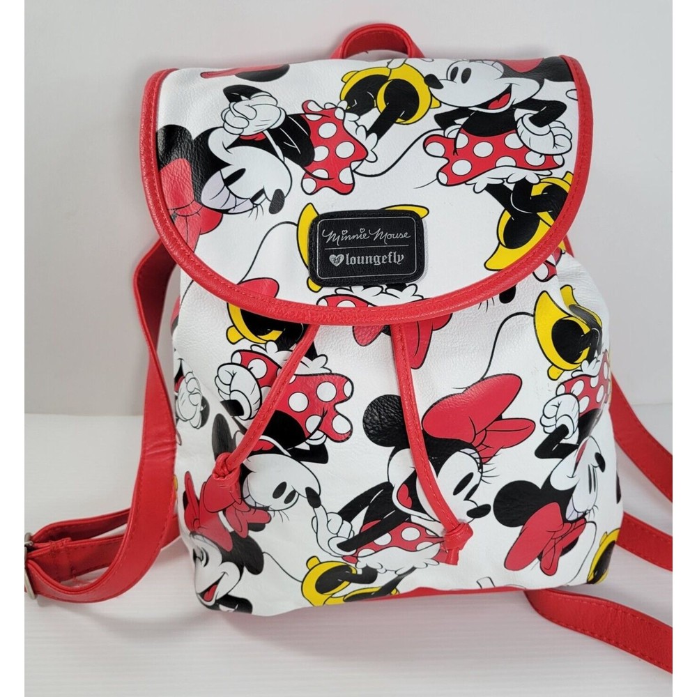 Loungefly Minnie Mouse Drawstring Backpack Disney All Over Print Bag Purse